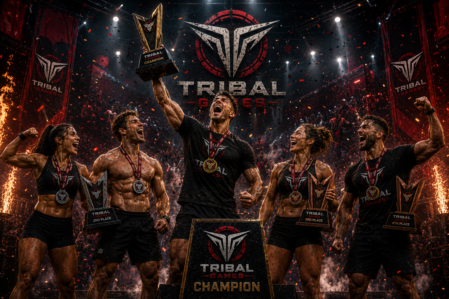 Tribal Games champions celebrating on the podium